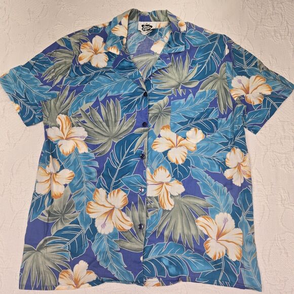 Hawaiian Vintage Hilo Hattie Aloha Shirt Mens Medium Floral Business Casual Blue - Picture 2 of 6